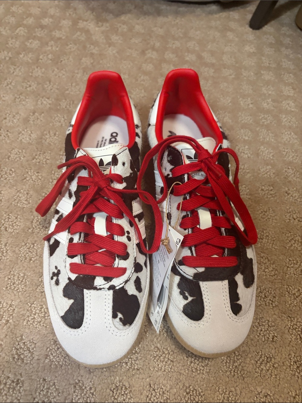 adidas Samba Cow-Print Sneakers with Red Laces